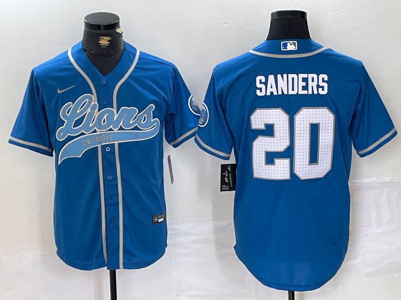 Men Detroit Lions 20 Sanders Blue Joint Name 2024 Nike Limited NFL Jersey style 1